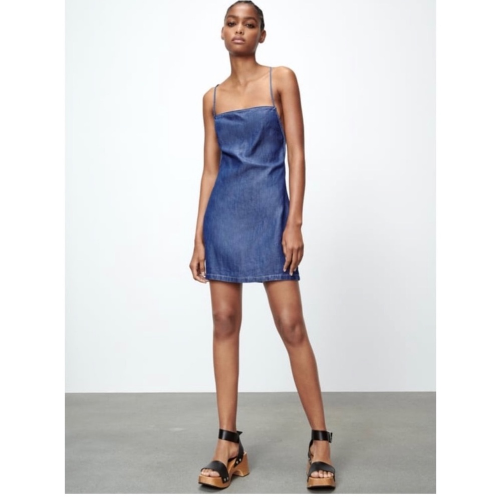 Zara Blue Rustic Linen Criss-Cross Mini Dress